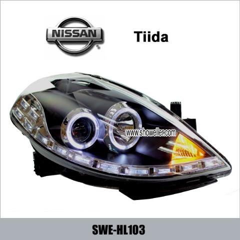Nissan Tiida Angel Eye LED Head Lamp DRL Headlights Dayline BLACK Head Lights SWE-HL103